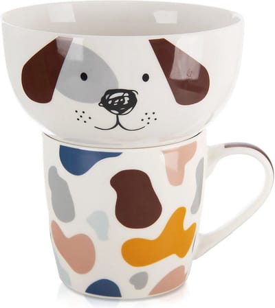 Kinderbeker met kom Porselein Hond 2 delig - Drinkbeker - Kinder Beker - Mok voor Kinderen - Kindermok - Kinderkom - Baby Kommetje - Kinderkommetje - Kom - Kommen - Schaaltje - Schaal