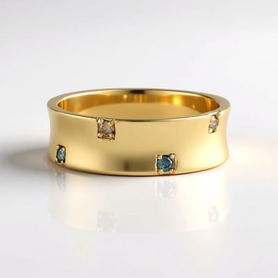 Cavill - Zilveren ring 925 Sterling - Verguld - Blauwe, Groene & Bruine Diamanten 0,092 ct - Ronde briljant - Elegante kleurrijke ring