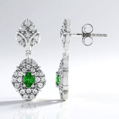 Cavill - Ovale Zilveren Oorbellen - 925 Sterling Zilver Platina Verguld - Tanzania Tsavoriet 0,304 ct & Cambodjaanse Zirkonen 1,513 ct Elegant