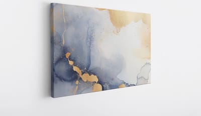 Saammp Canvas Schilderij - Lichtblauw goud marmer - Abstract kunstwerk - 30x20 - Foto op canvas - Wanddecoratie - Muurdecoratie Woonkamer - Slaapkamer decoratie - Canvas Print