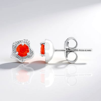 Cavill - Zilveren Oorbellen met AAA Mexicaanse Vuur Opalen - 925 Sterling Zilver - Ronde Geslepen Edelstenen 0,204 ct - Luxe Oranje Edelsteen Sieraden