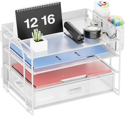 Unyqoos® Uitgebreide 4-Laags Bureauorganizer met Laden en Pennenhouders voor Kantoor en Thuis