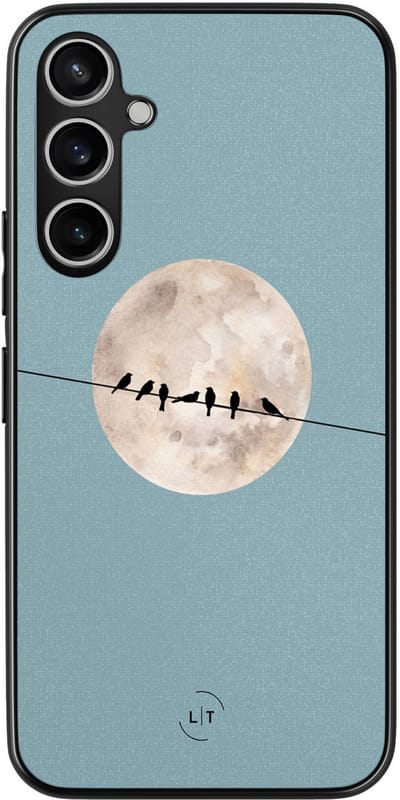 Leuke Telefoonhoesjes - Hoesje geschikt voor Samsung Galaxy S23 FE - Moon birds - Backcover zwart - Print / Illustratie - Blauw