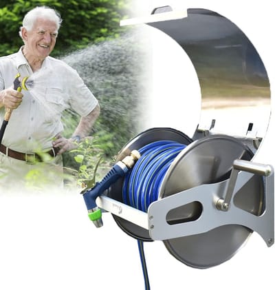 Slanghouder Metaal - Waterslang Rek - Tuin Bewatering - Wand Vloer Montage - 100 Kg Belasting - Zilver