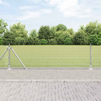 vidaXL - gelast - draadhek - met - betonnen - voetstuk - 10 - x - 0,4 - m - zilver - Mesh