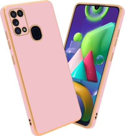 Cadorabo Hoesje geschikt voor Samsung Galaxy M31 in Glossy Roze - Goud - Beschermhoes Case Cover van flexibel TPU-silicone en met camerabescherming