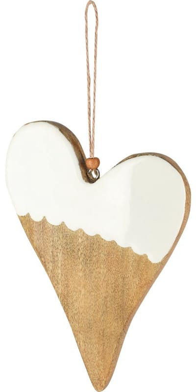 Dekoratief | Hanger hart, naturel/wit, hout/email, 14x2x19cm | A258015