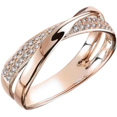 Tweekleurige Ring met Kruis en Bezette Zirkonia, Verstrengelde Band Belofte Ring voor Vrouwen, Mode Bruiloftssieraden 8 beige
