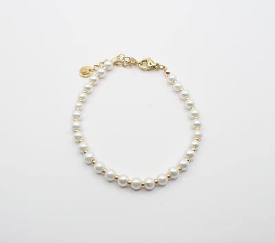 Colure® armband glasparels white 4mm gouden Miyuki gecombineerd