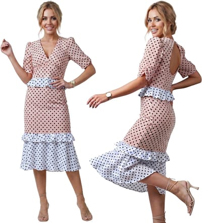 Roze-witte midi-jurk met stippen FOREVER UNIQUE