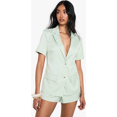 boohoo Dames Op maat gemaakte gestructureerde playsuit met korte mouwen | Sage | Maat: 8