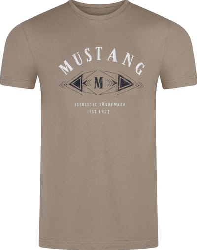 Mustang Heren T-Shirt Basic Print Tee regular fit Beige S Ronde Hals Volwassenen Opdruk Print Shirts