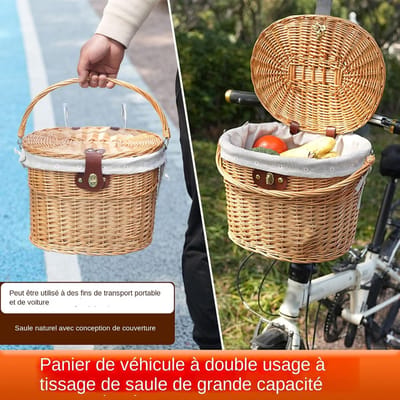 Rieten Fietsmand - Gewezen Mand - Boodschappen Vervoeren - Handgeweven Design - 33 x 215 x 25 cm - Houtkleur