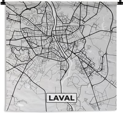 Wandkleed - Wanddoek - Laval – Plattegrond - Frankrijk – Kaart – Stadskaart - 180x180 cm - Wandtapijt