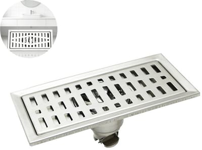 Roestvrijstalen, geur- en verstoppingsbestendige doucheafvoer met verlengde vloer - lineaire doucheafvoer - rechthoekige roestvrijstalen vloerafvoer - met afneembaar rooster - haarfilter - 20 x 10 cm - geschikt voor badkamers en keukens thuis