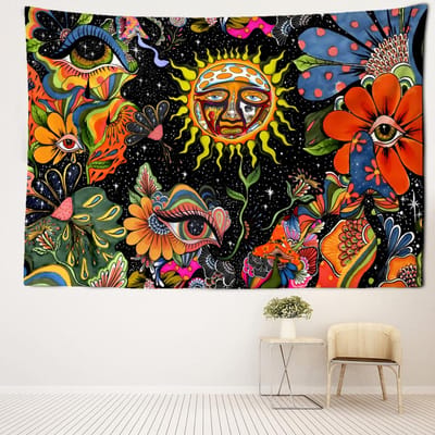 Abstracte Paddenstoel Zon Wandtapijt Wandhanger Hekserij Mysterieuze Fantasie Hippie Tapiz Slaapkamer Slaapzaal Huisdecoratie 95x70CM red