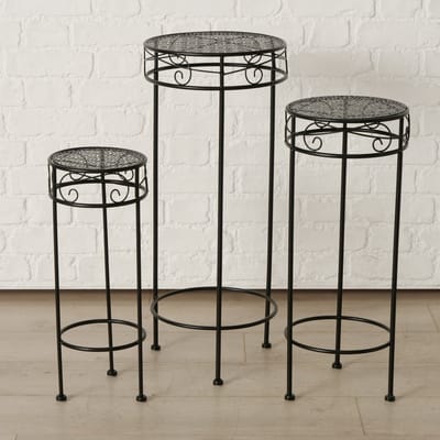 Bijzet tafel - 3 set - Planten tafel - Hoogte: 70-60-50 cm - Zwart - Ø 30-25-20cm. - Metaal