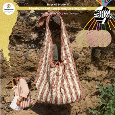 Garenkunst - Haakpakket shopper met strepen - The Bast Lana Grossa Bags 03 – Model 5 – Oudroze/Beige