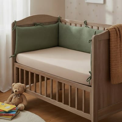 Honeybears Baby Bedbumper – Box omrander – Hoofdbeschermer - Bedomrander ledikant – Bed omrander - Jongens/Meisjes – 180 x 30 cm - Groen