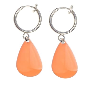 Klem oorbellen -Oranje- emaille -druppel-geen gaatje-Charme Bijoux