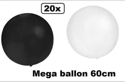 20x Mega Ballon 60 cm zwart-wit - Ballon carnaval festival feest party verjaardag landen helium lucht thema