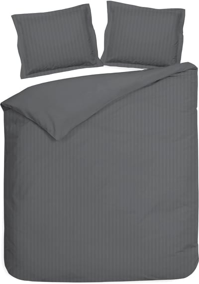 Heckettlane Dekbedovertrek Banda - Bedlinnen met Strepen - 260x200-220 cm - Lits-Jumeaux XL - Antraciet - Dekbedovertrek van 100% Katoen-Satijn
