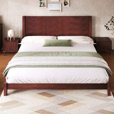 180x200cm tweepersoonsbed - met hoofdeinde en lattenbodem - bruin - zonder matras