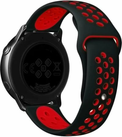 Strap-it 20mm - sport bandje geschikt voor Samsung Galaxy Watch 42mm / Active (2) - 40 & 44mm / Watch 3 41mm / Watch 4 (Classic) / Watch FE / Galaxy Watch 5 / 5 Pro / Galaxy Watch 7 (40 & 44mm) / Watch 6 (Classic) / Gear Sport - zwart/rood