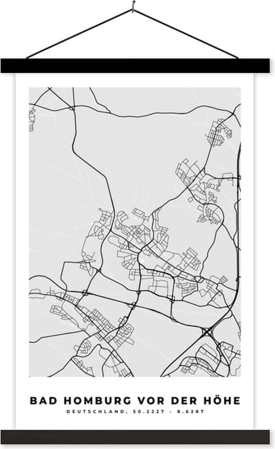 Posterhanger incl. Poster 40x60 cm - Schoolplaat - Bad Homburg Vor Der Höhe - Stadskaart - Plattegrond - Duitsland - Kaart - Textielposter - Zwarte latten - Stadskaart