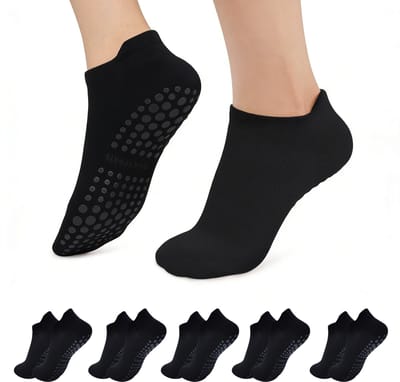 5 paar antislip yogasokken voor dames - Pilates yoga antislipsokken - antislip sokken met stippen voor indoor fitness - ademende mesh sportsokken voor dames - geschikt voor fitness, ballet, dans, yoga en thuisworkouts