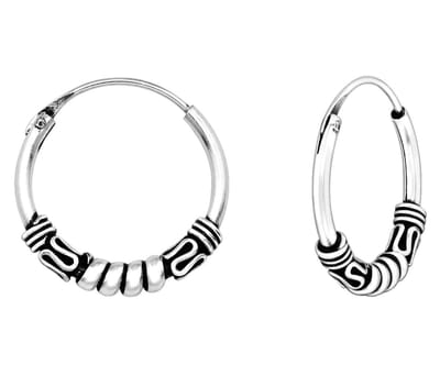 Joy|S - Zilveren Bali oorbellen - 14 mm oorringen - geoxideerd - t26