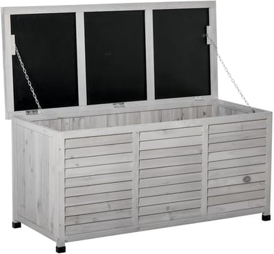 Opbergbox - Houten Opbergkist - Opbergmand met Deksel - Buiten Box - Waterdicht - 284 L - Grijs - 127×56×60 cm (l×b×h)