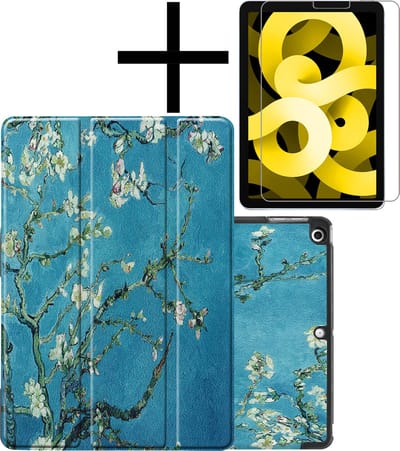 Hoes - Geschikt voor Apple iPad Air 5 (2022) - 10.9 inch - 5e Generatie - M1 - Met Screenprotector - Trifold Bookcase - Hard Cover - Hardcover Book Case - Tablet Hoesje - Blokken