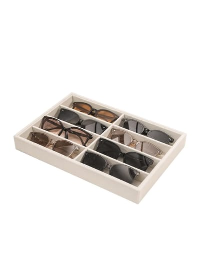 Dailygoods- Zonnebril Organizer - 8 Vakken - Beige Fluweel - Opbergdoos - Sieradenorganizer - Multifunctioneel - 35 x 24 x 4,2 cm - Brillenopberger