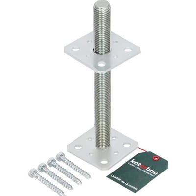 KOTARBAU® Paalhouder, Paalvoet, Verzinkt Staal, 80 x 80 x 250 mm, M24, Zilver, Paalsteun, Regelbare Paalhouder, voor Beton, Verstelbare Paalvoet, Gegalvaniseerde Paaldrager