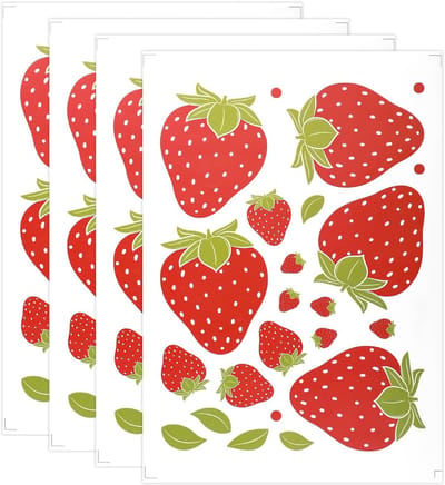 Dailygoods- Muurstickers Aardbeien - Waterdichte Fruitmuurstickers - Verwijderbare Wanddecoratie - 92 Stuks - 4 Vellen - Hoogwaardig PVC