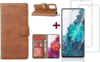 Hoesje Geschikt Voor Samsung Galaxy S20 FE hoesje - bookcase Bruin - Galaxy S20 FE wallet case portemonnee hoesje - S20 FE book case hoes cover Met 2X screenprotector / tempered glass
