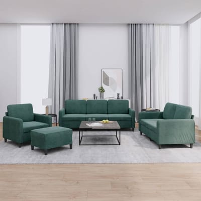 vidaXL - 4-delige - Loungeset - fluweel - donkergroen