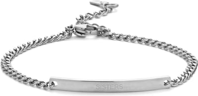 Key moments 8KM-BC0091 Stalen armband - Dames - Plaat - SISTERS - 16,5 + 3 cm - Gourmetschakel - Staal