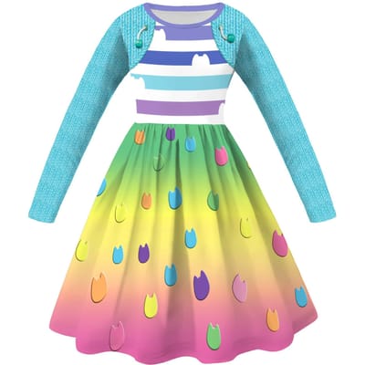 Enfants La Maison Magique de Gabby Dessin Animé Cosplay Vêtements Gabby Chat Filles Robes de Princesse + Pantalon Fête d'Halloween Anniversaire Costume de Cosplay 120 blue
