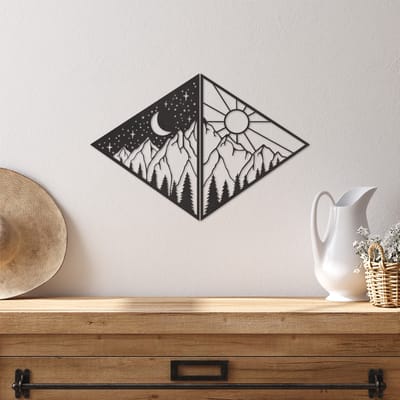 Wanddecoratie Dag En Nacht Paneel - Muurdecoratie Hout - Wanddecoratie Hout - Muurdecoratie Woonkamer - Wanddecoratie Woonkamer - Wanddecoratie Industrieel - Home Decor - Wall Line Art - 43 x 29 cm