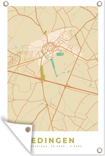 Muurdecoratie Kaart - Vintage - Plattegrond - Stadskaart - Edingen - 120x180 cm - Tuinposter - Tuindoek