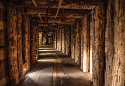 Fotobehang Wood Tunnel Mine | XL - 208cm x 146cm | 130g/m2 Vlies