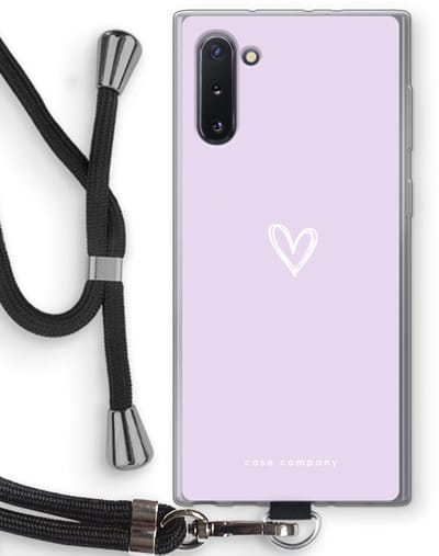 Case Company® - Hoesje met koord geschikt voor Samsung Galaxy Note 10 hoesje met Koord - Klein hartje paars - Telefoonhoesje met Zwart Koord - Bescherming aan alle Kanten en Over de Schermrand