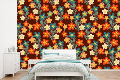 Behang - Fotobehang Retro - Patronen - Bloemen - Jaren 70 - Breedte 360 cm x hoogte 240 cm
