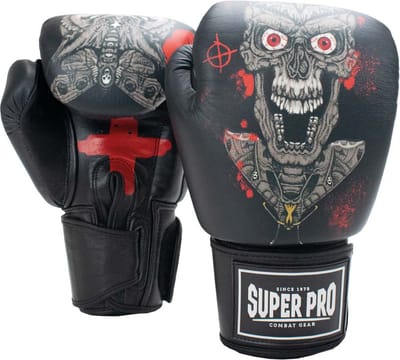 Super Pro Combat Gear (kick)Bokshandschoenen Leder SKULL 12oz