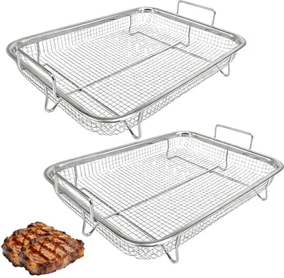 Dailygoods- Grillmand Set van 2 - Roestvrijstalen Grillmanden - Hittebestendig - Voor Groenten/Vlees/Vis - Met Handvat - Eenvoudig te Reinigen - Grillkorb