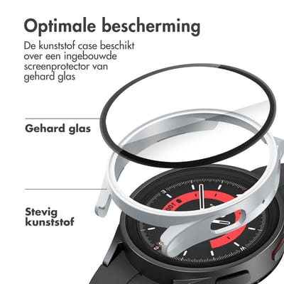 Screen protector - Geschikt voor Samsung Galaxy Watch 5 - 44 mm - Full Cover Hard Case / Beschermend Hoesje - Zilver