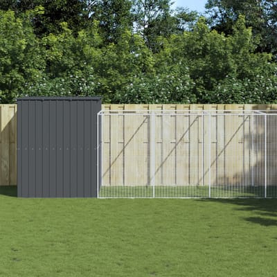 vidaXL - Hondenhok - met - ren - 214x865x181 - cm - gegalvaniseerd - staal - antraciet