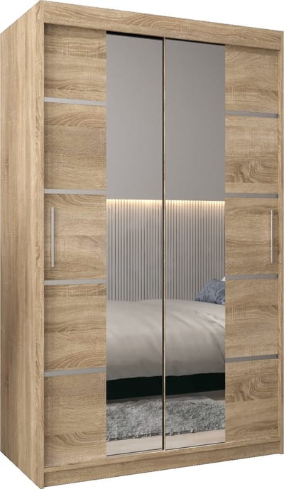 InspireMe - Kledingkast met 2 schuifdeuren, Modern-stijl, Kledingkast met planken (BxHxD): 120x200x62 - VENTILA IV 120 Sonoma Eik